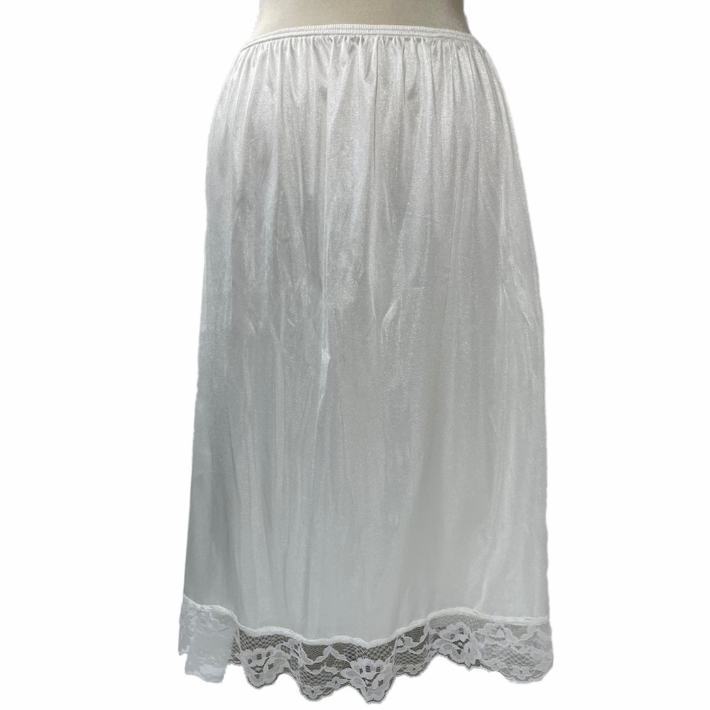 Vintage Lace Satin Silk Slip Skirt Romantic Pin Up Lingerie White Half Slip - Picture 9 of 13
